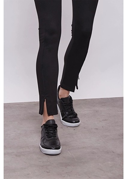 Kadın- Paçası Fermuarlı Yüksek Bel Tayt-Siyah modelleri