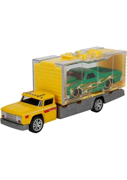 Metal Araba Taşıyan Kamyon - Sarı Kamyon