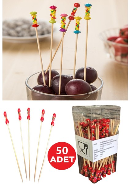 Bambu Yiyecek Kürdanı Meyve Kanepe Çatalı Çubukları Kokteyl Parti Çubuğu 50 Adet