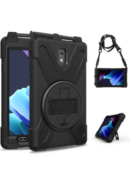 Samsung Galaxy Tab Active 3 T570 T575 T577 Kılıf Askılı Standlı Tank Koruyucu Dönen (Defender)