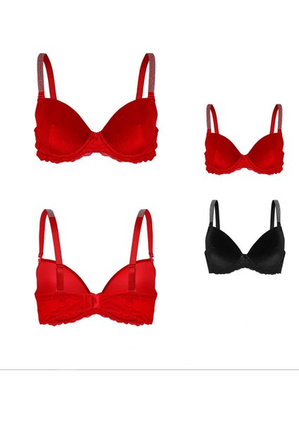 Kadife Dantel Yarım Push-Up Sütyen