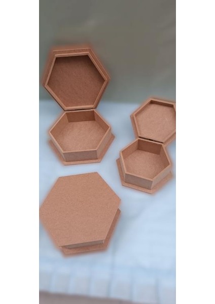 Hobi Dekoratif 3lü Takı Seti Model Ahşap Mdf Altıgen El Yapımı