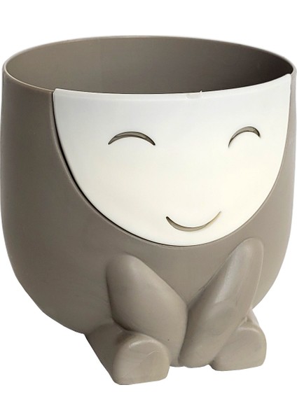 4 Adet Sevimli Gülen Yüz Saksı Seti 0,8 Litre Yeşil 11CM Kalemlik Kaşıklık Plastik Sukulent Saksısı