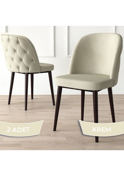 Concept Kage Serisi 2 Adet Mutfak Sandalyesi Kapitoneli Kahve Metal Ayak 1. Sınıf Babyface Kumaş