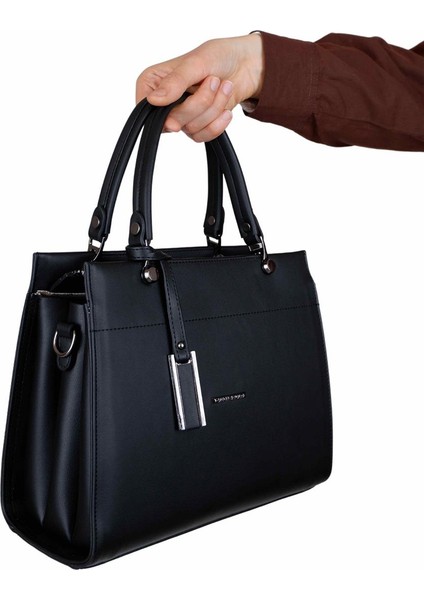 M824 Siyah Suni Deri Bayan Çapraz El ve Omuz Çantası