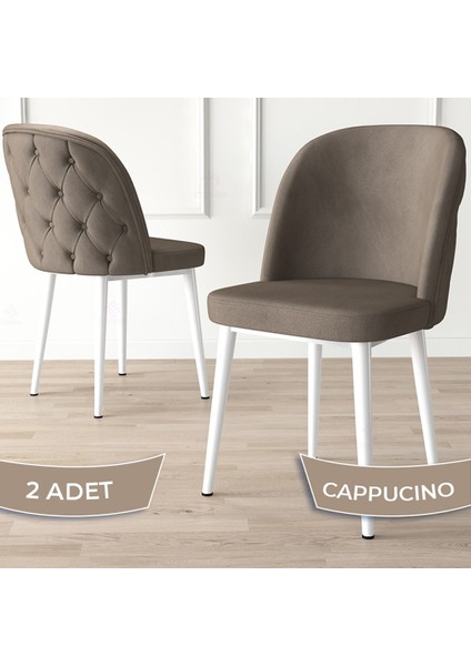 Concept Kage Serisi 2 Adet Mutfak Sandalyesi Kapitoneli Beyaz Metal Ayak 1. Sınıf Babyface Kumaş