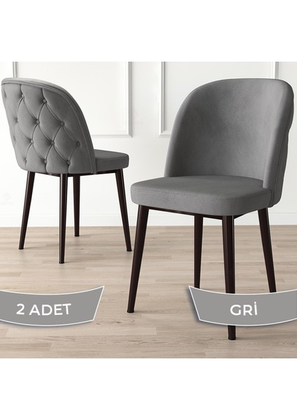 Concept Kage Serisi 2 Adet Mutfak Sandalyesi Kapitoneli Kahve Metal Ayak 1. Sınıf Babyface Kumaş