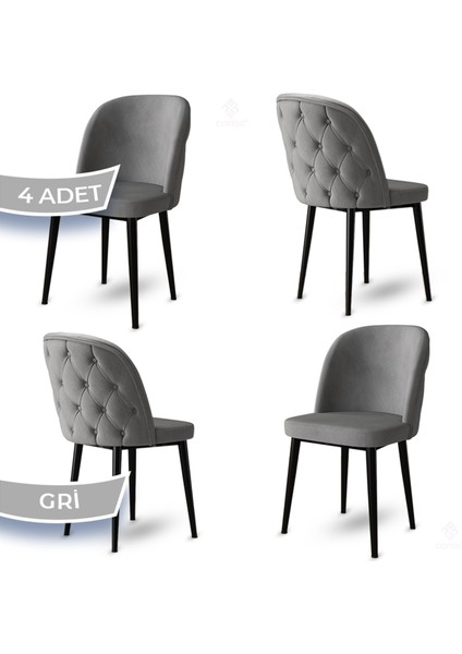 Concept Kage Serisi 4 Adet Mutfak Sandalyesi Kapitoneli Siyah Metal Ayak 1. Sınıf Babyface Kumaş