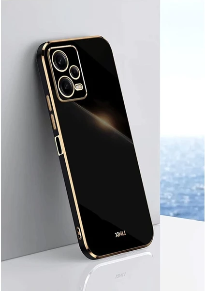 MTK Moveteck Xiaomi Poco X5 5g Uyumlu Kılıf Kamera Lens Korumalı Parlak Gold Altın Kenarlı Yumuşak Silikon Kapak