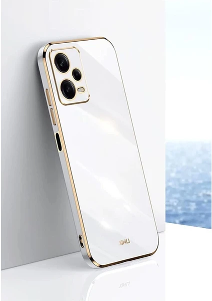 MTK Moveteck Xiaomi Poco X5 5g Uyumlu Kılıf Kamera Lens Korumalı Parlak Gold Altın Kenarlı Yumuşak Silikon Kapak