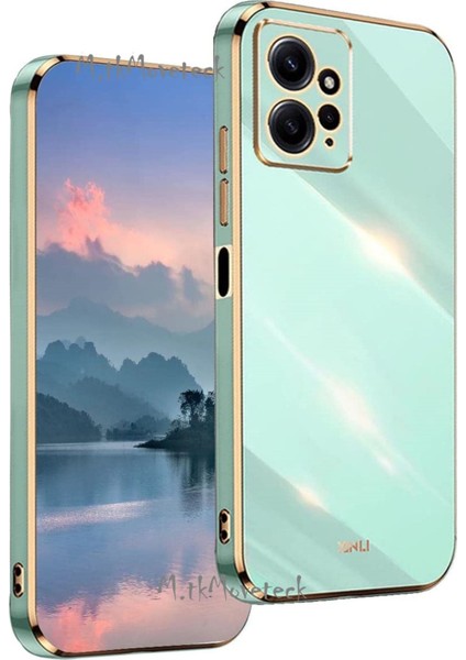 MTK Moveteck Xiaomi Redmi Note 12 4g Uyumlu Kılıf Kamera Lens Korumalı Parlak Gold Altın Kenarlı Yumuşak Silikon Kapak