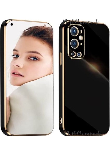 One Plus 9 Pro Uyumlu Kılıf Kamera Lens Korumalı Parlak Gold Altın Kenarlı Yumuşak Silikon Kapak