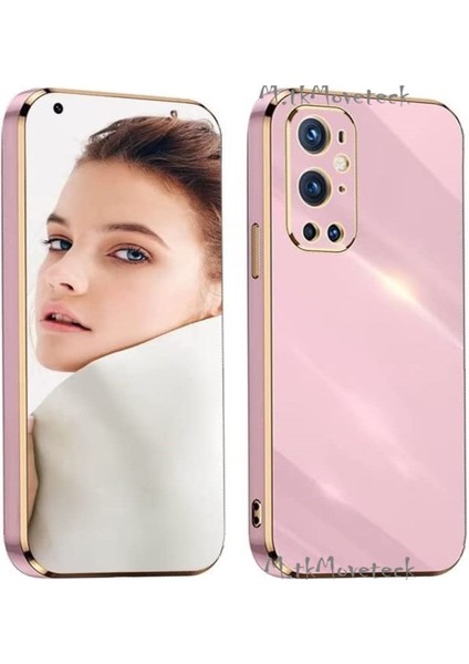 One Plus 9 Pro Uyumlu Kılıf Kamera Lens Korumalı Parlak Gold Altın Kenarlı Yumuşak Silikon Kapak