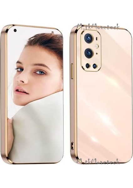 One Plus 9 Pro Uyumlu Kılıf Kamera Lens Korumalı Parlak Gold Altın Kenarlı Yumuşak Silikon Kapak