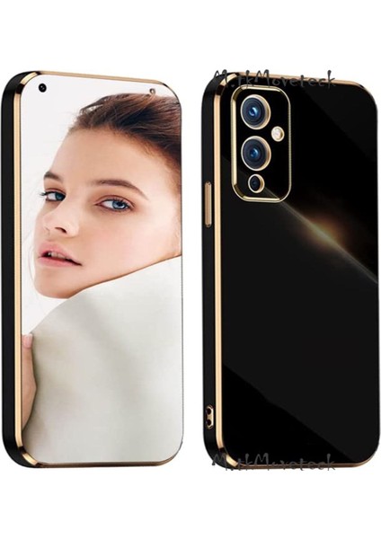 One Plus 9 Uyumlu Kılıf Kamera Lens Korumalı Parlak Gold Altın Kenarlı Yumuşak Silikon Kapak