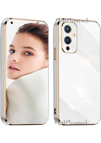 MTK Moveteck One Plus 9 Uyumlu Kılıf Kamera Lens Korumalı Parlak Gold Altın Kenarlı Yumuşak Silikon Kapak