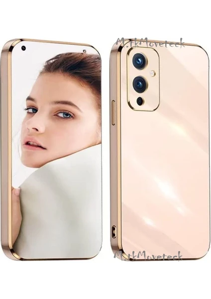 MTK Moveteck One Plus 9 Uyumlu Kılıf Kamera Lens Korumalı Parlak Gold Altın Kenarlı Yumuşak Silikon Kapak