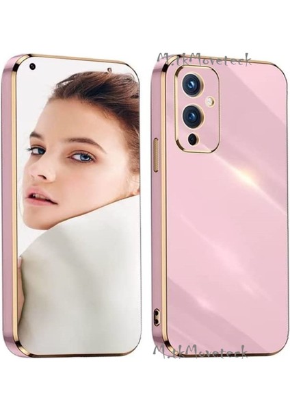 MTK Moveteck One Plus 9 Uyumlu Kılıf Kamera Lens Korumalı Parlak Gold Altın Kenarlı Yumuşak Silikon Kapak