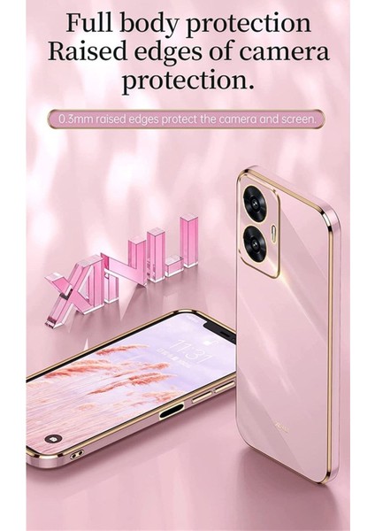 Realme C55 Uyumlu Kılıf Kamera Korumalı Parlak Gold Altın Kenarlı Yumuşak Silikon Ince Kapak Zırh