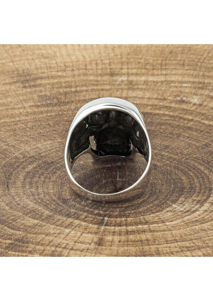 925 Ayar Gümüş Kuru Kafa Işlemeli Taşsız Gothik Model Erkek Yüzük indirimleri