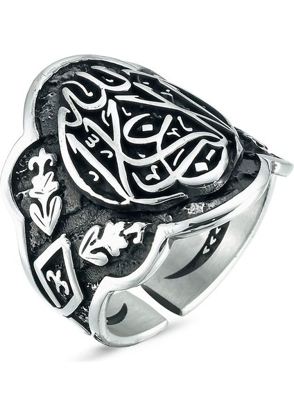 925 Ayar Gümüş La Galibe Illallah Yazılı Başparmak Zihgir Model Erkek Yüzük