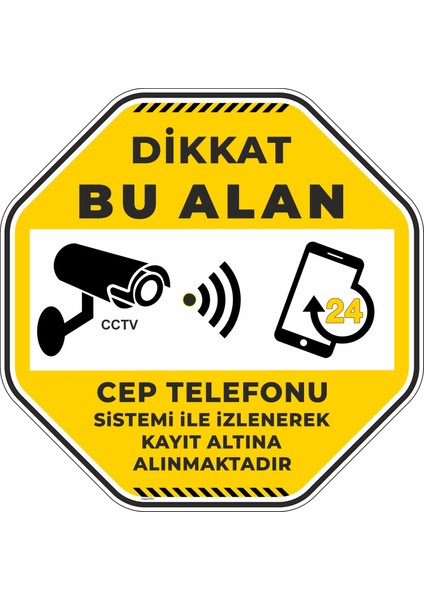 Dikkat Bu Alan Cep Telefonu Sistemi Ile Izlenerek Kayıt Altına Alınmaktadır/30x30cm/fosforlu etiket