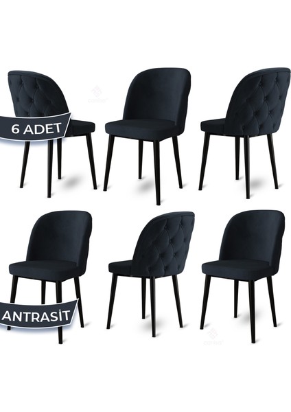 Concept Kage Serisi 6 Adet Mutfak Sandalyesi Kapitoneli Siyah Metal Ayak 1. Sınıf Babyface Kumaş