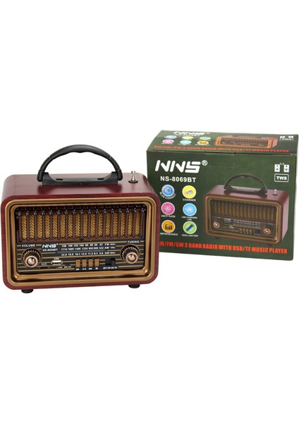 NS-8069 USB / Tf Kart / Fm Retro Taşınabilir Bluetooth Hoparlör