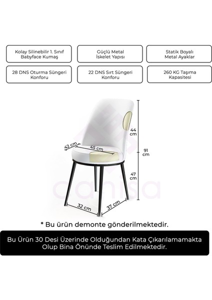 Jaxe Serisi 1 Adet Mutfak Sandalyesi Metal Beyaz Iskeletli 1. Sınıf Babyface Kumaş Sandalye