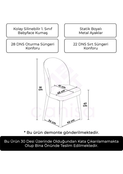 Aste Serisi 2 Adet Mutfak Sandalyesi Metal Kahve Iskeletli 1. Sınıf Babyface Kumaş