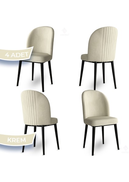Aste Serisi 4 Adet Mutfak Sandalyesi Metal Siyah Iskeletli 1. Sınıf Babyface Kumaş