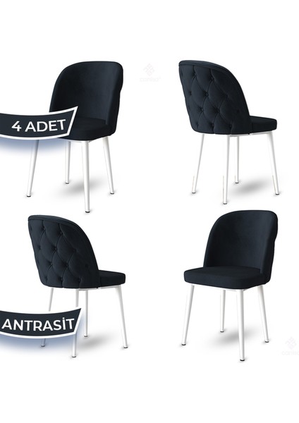 Concept Kage Serisi 4 Adet Mutfak Sandalyesi Kapitoneli Beyaz Metal Ayak 1. Sınıf Babyface Kumaş