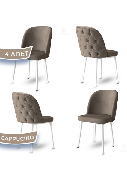 Concept Kage Serisi 4 Adet Mutfak Sandalyesi Kapitoneli Beyaz Metal Ayak 1. Sınıf Babyface Kumaş