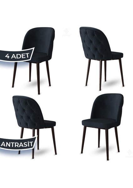 Concept Kage Serisi 4 Adet Mutfak Sandalyesi Kapitoneli Kahve Metal Ayak 1. Sınıf Babyface Kumaş