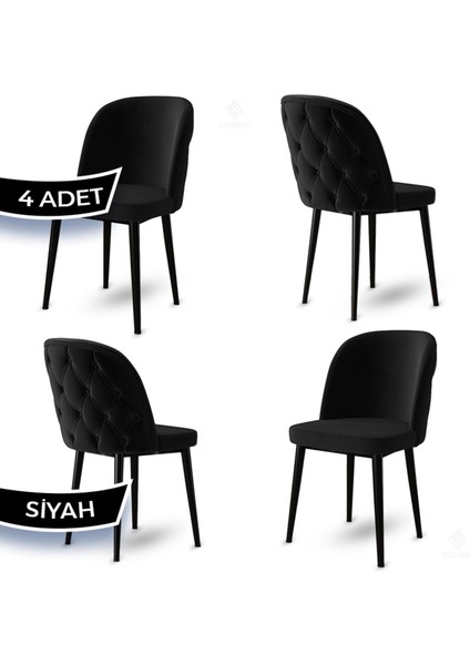 Concept Kage Serisi 4 Adet Mutfak Sandalyesi Kapitoneli Siyah Metal Ayak 1. Sınıf Babyface Kumaş