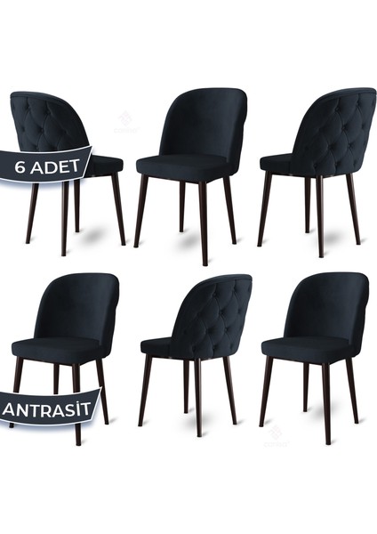 Concept Kage Serisi 6 Adet Mutfak Sandalyesi Kapitoneli Kahve Metal Ayak 1. Sınıf Babyface Kumaş