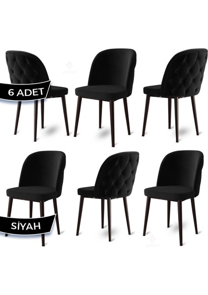 Concept Kage Serisi 6 Adet Mutfak Sandalyesi Kapitoneli Kahve Metal Ayak 1. Sınıf Babyface Kumaş