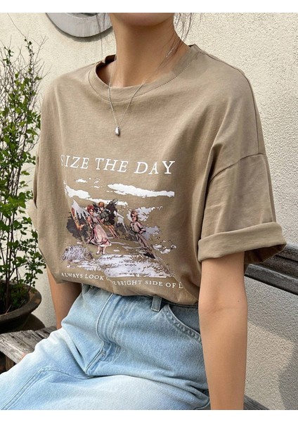 Kadın Seize The Day Baskılı Oversize T-Shirt