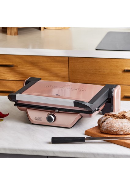 Antibakteriyel Gastro Diamond Izgara ve Tost Makinesi Rosegold