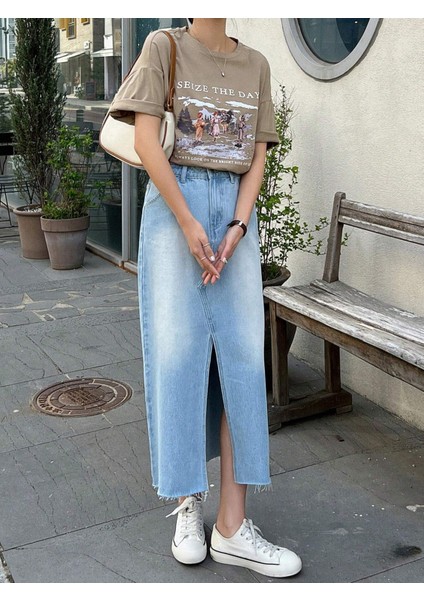 Kadın Seize The Day Baskılı Oversize T-Shirt indirimleri