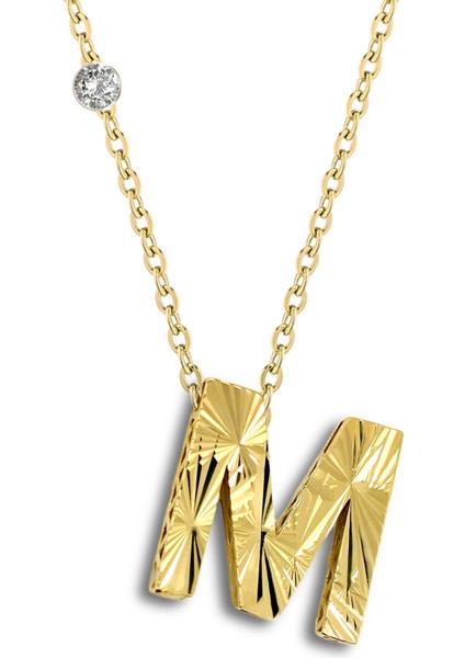 Pırlanta 14 Ayar Altın Kalemli M Harfi Kolye modelleri