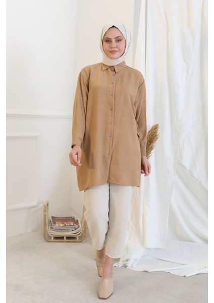 Düğmeli Tunik-Camel