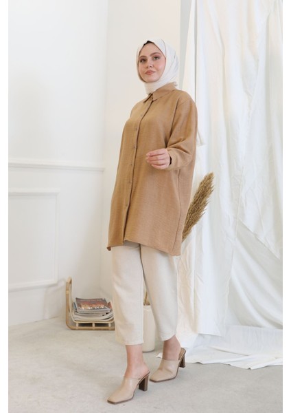 Düğmeli Tunik-Camel