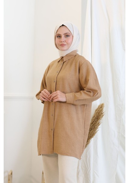 Düğmeli Tunik-Camel