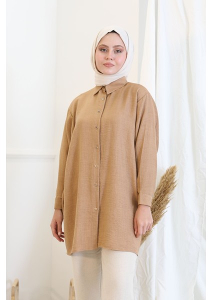 Düğmeli Tunik-Camel