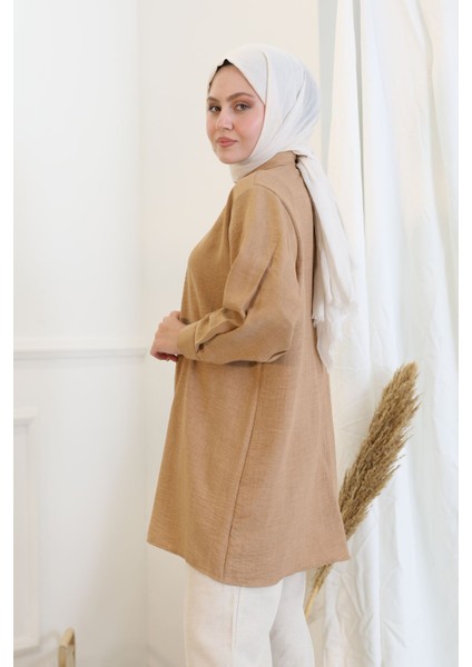 Düğmeli Tunik-Camel