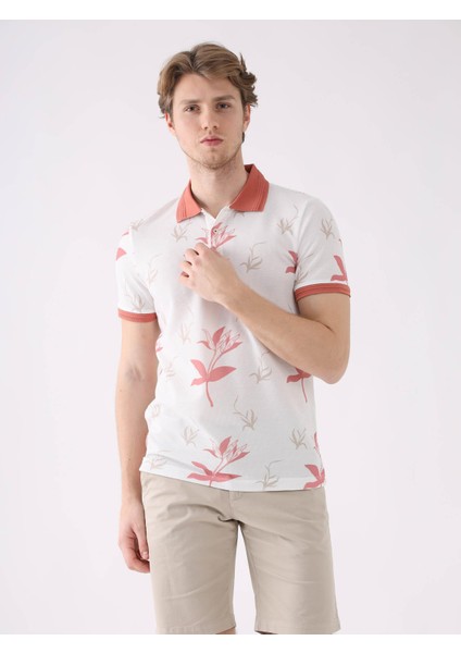 Pudra Erkek Slim Fit Çiçek Desenli Casual Polo Yaka T-shirt fiyatları