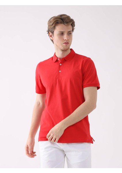 Kırmızı Erkek Slim Fit Polo Yaka Tshirt