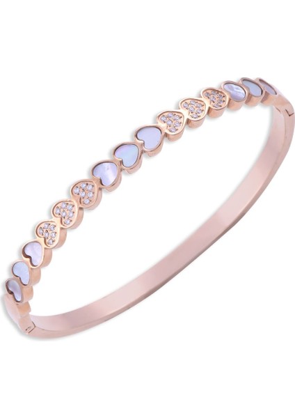Çelik Kelepçeli Kadın Bileklik Cb 5003 Kalpli Model Rose Gold