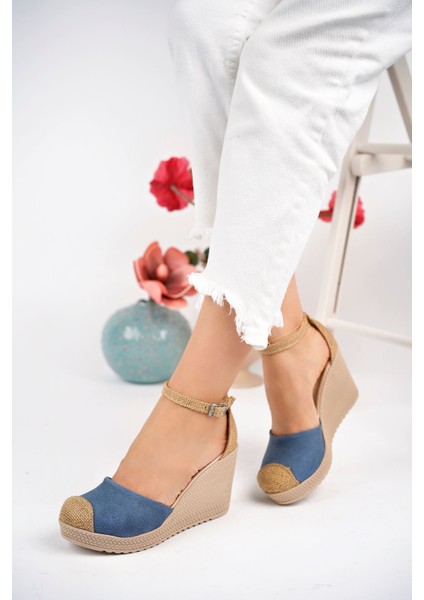 Dolgu Topuk Hasır Lacivert Kot Karnıyarık Ayakkabı modelleri